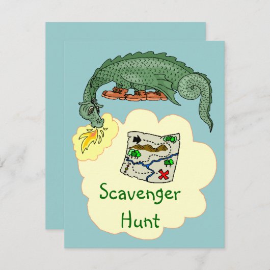 Hauch-Drache-u. Schnitzeljagd-Karten-Einladungen Einladung (Vorne/Hinten)