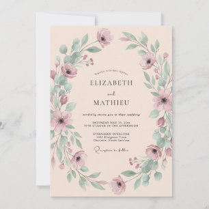 Hauchzarte Botanische Hochzeit in Rosa Einladung