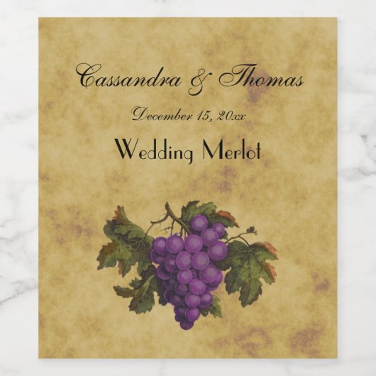 Haufen Lila Trauben Traubenschmerzen Tee verkruste Weinetikett (Einzelnes Label)