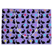 Haufen schwarzer Silhouette Kaninchen Blume Lila Große Geschenktüte (Rückseite)