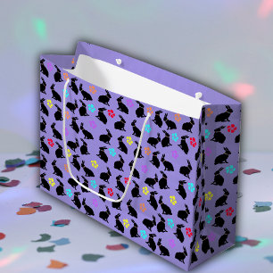 Haufen schwarzer Silhouette Kaninchen Blume Lila Große Geschenktüte