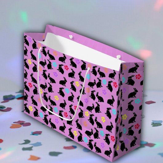 Haufen schwarzer Silhouette Kaninchen Blume rosa Große Geschenktüte