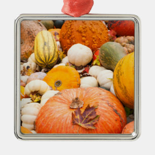 Haufen von Kürbissen und Squash Ornament Aus Metall