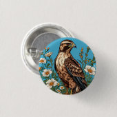 Häufig Bussard Bird Amid Blühende Blume Button (Vorne & Hinten)