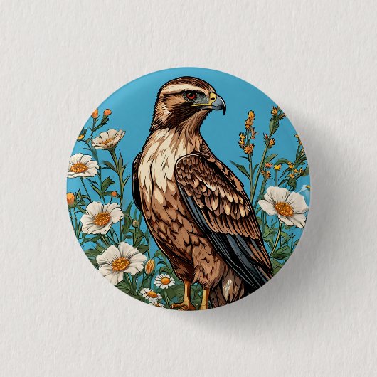 Häufig Bussard Bird Amid Blühende Blume Button (Vorderseite)