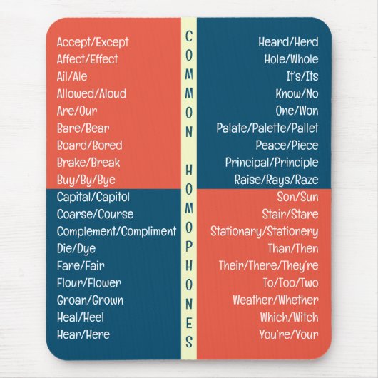 Häufige Homophone Englische Rechtschreibreferenz Mousepad (Vorne)