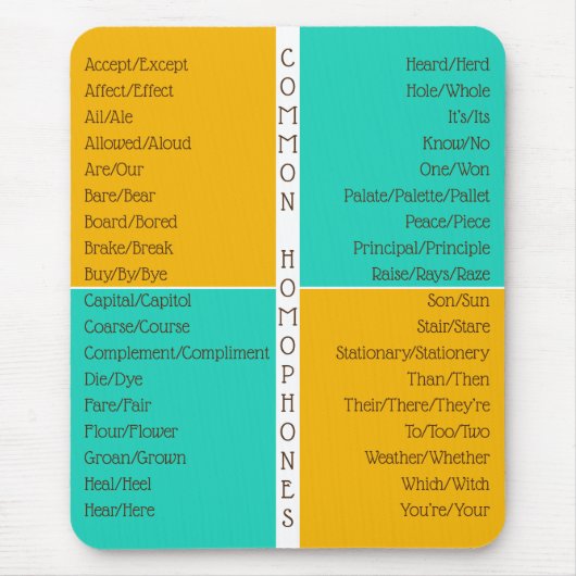 Häufige Homophone Englische Rechtschreibreferenz Mousepad (Vorne)