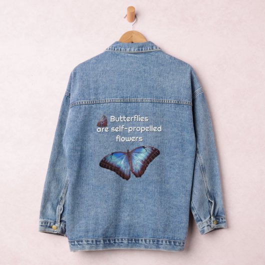 Häufige Morpho-Schmetterlinge mit Zitat Jeansjacke (Hangar)