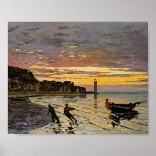 Hauling a Boat Ashore, Honfleur von Claude Monet Poster (Vorne)