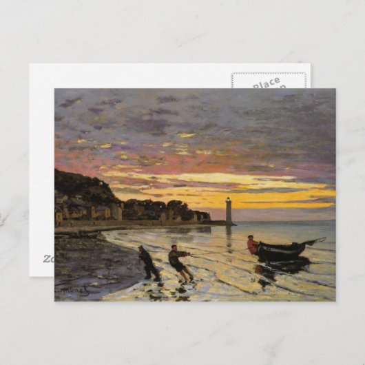 Hauling a Boat Ashore, Honfleur von Claude Monet Postkarte (Vorne/Hinten)