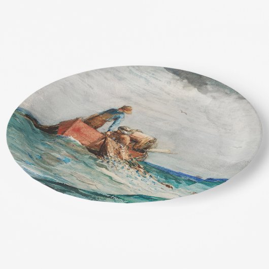 Hauling in the Nets (1887) von Winslow Homer Pappteller (Schrägansicht)