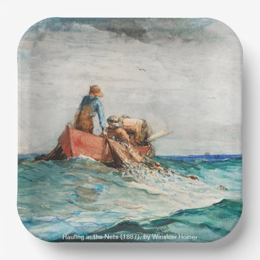 Hauling in the Nets (1887) von Winslow Homer Pappteller (Vorderseite)