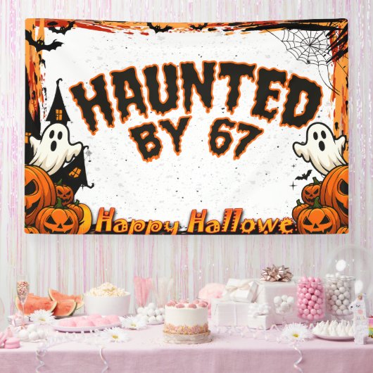 Haunted by 67 Funny Ghost And Pumpkin Halloween Banner (Party)
