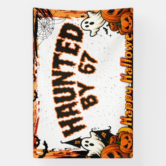 Haunted by 67 Funny Ghost And Pumpkin Halloween Banner (Vertikal)