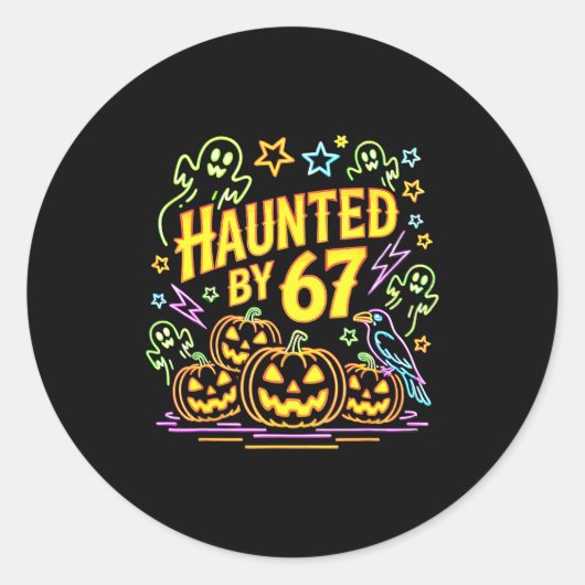 Haunted By 67 Funny Ghost And Pumpkin Halloween Runder Aufkleber (Vorderseite)