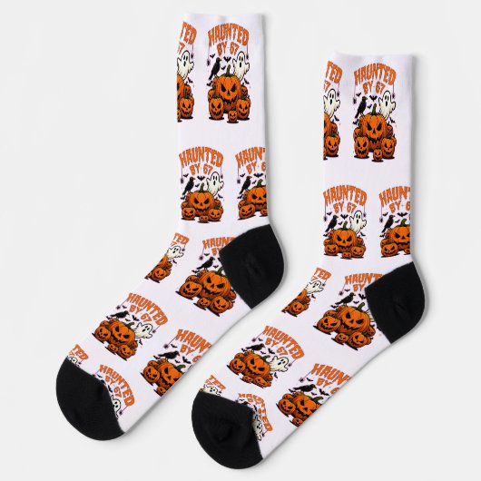 Haunted by 67 Funny Ghost And Pumpkin Halloween Socken (Linkes Detail)