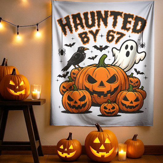 Haunted by 67 Funny Ghost And Pumpkin Halloween Wandteppich