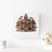 Haunted Gingerbread House Quadratische Wanduhr (Zuhause)