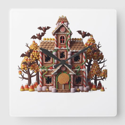 Haunted Gingerbread House Quadratische Wanduhr (Vorderseite)