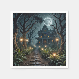 Haunted Halloween Mansion In Moonlight Serviette