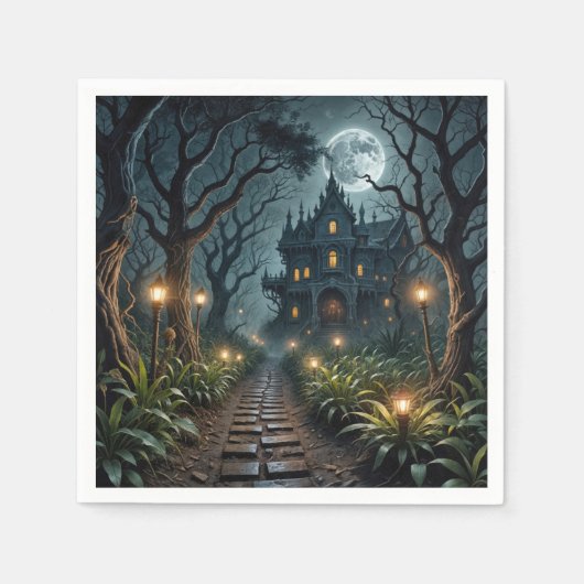 Haunted Halloween Mansion In Moonlight Serviette (Vorderseite)