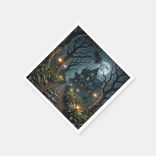 Haunted Halloween Mansion In Moonlight Serviette (Ecke)