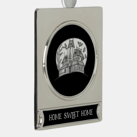 Haunted House and Bats Halloween  Banner-Ornament Silber (Rechts)