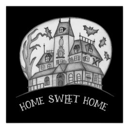 Haunted House and Bats Halloween Poster