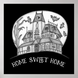 Haunted House and Bats Halloween Poster