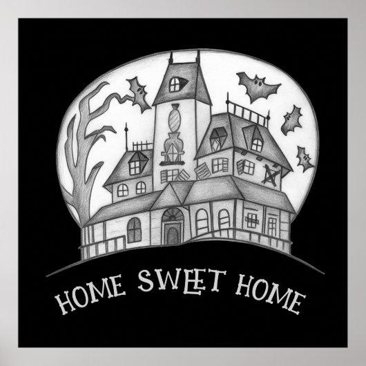 Haunted House and Bats Halloween Poster (Vorne)