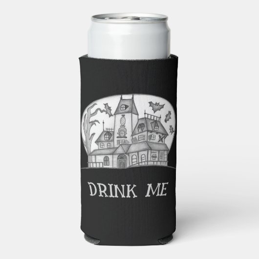 Haunted House and Bats Halloween  Selters Dosenkühler (Seltzer Rückseite)