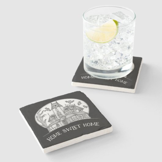 Haunted House and Bats Halloween  Steinuntersetzer (Seitenansicht)