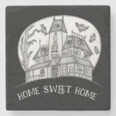 Haunted House and Bats Halloween Steinuntersetzer (Vorderseite)