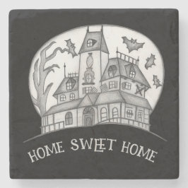Haunted House and Bats Halloween Steinuntersetzer