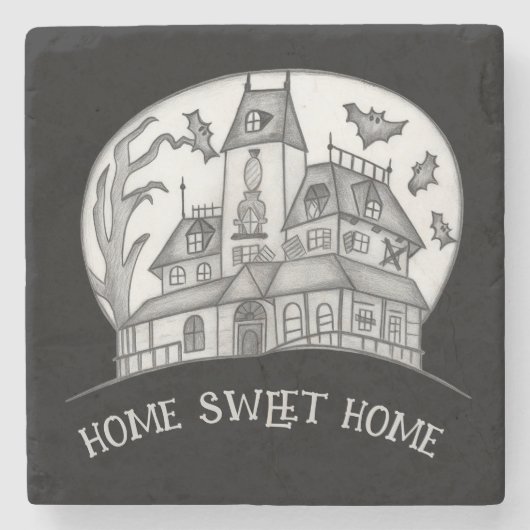 Haunted House and Bats Halloween Steinuntersetzer (Vorderseite)