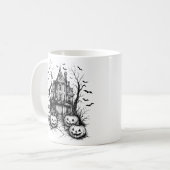 Haunted House Black and White Halloween Kaffeetasse (Vorderseite Links)