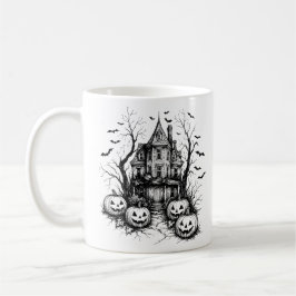 Haunted House Black and White Halloween Kaffeetasse