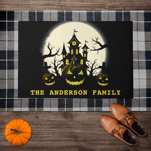 Haunted House, Cemetery & Pumpkins - Halloween Fußmatte