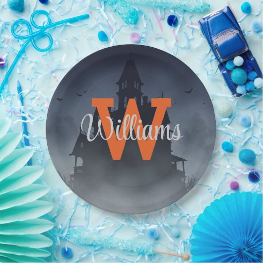 Haunted House Halloween Decor Custom Monogram Pappteller (Party)