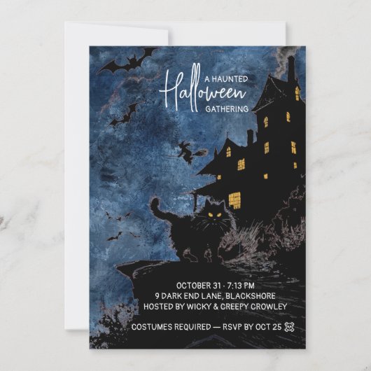 Haunted House Halloween Party Invitation – Blue Save The Date (Vorderseite)