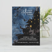 Haunted House Halloween Party Invitation – Blue Save The Date (Stehend Vorderseite)