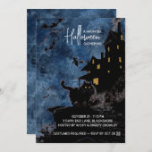 Haunted House Halloween Party Invitation – Blue Save The Date (Vorne/Hinten)