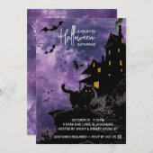 Haunted House Halloween Party Invitation – Purple Save The Date (Vorne/Hinten)