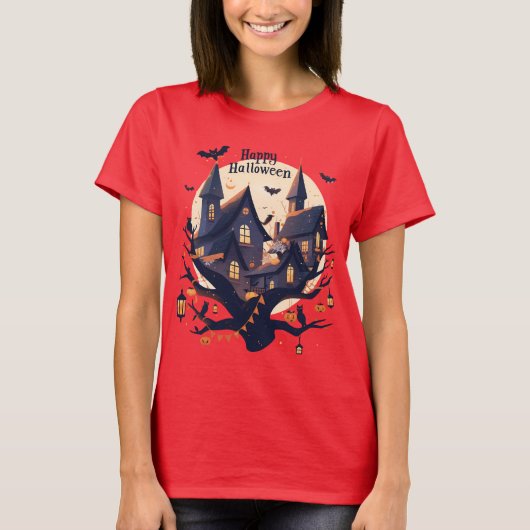 Haunted House “Happy Halloween” T-Shirt (Vorderseite)