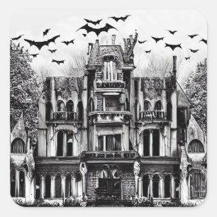 Haunted House Quadratischer Aufkleber