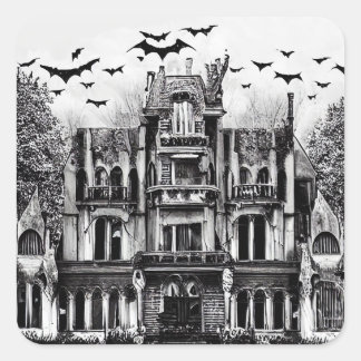Haunted House Quadratischer Aufkleber