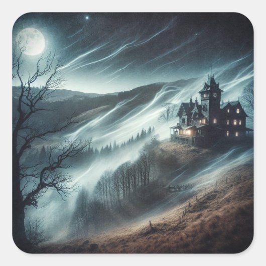 Haunted House Quadratischer Aufkleber (Vorderseite)