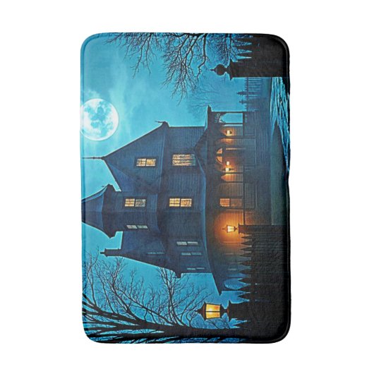 Haunted Mansion Blue Moonlight Night Design Badematte (Vorderseite Vertikal)