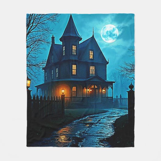 Haunted Mansion Blue Moonlight Night Design Fleecedecke (Vorderseite)