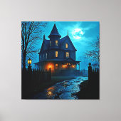 Haunted Mansion Blue Moonlight Night Design Leinwanddruck (Vorderseite)